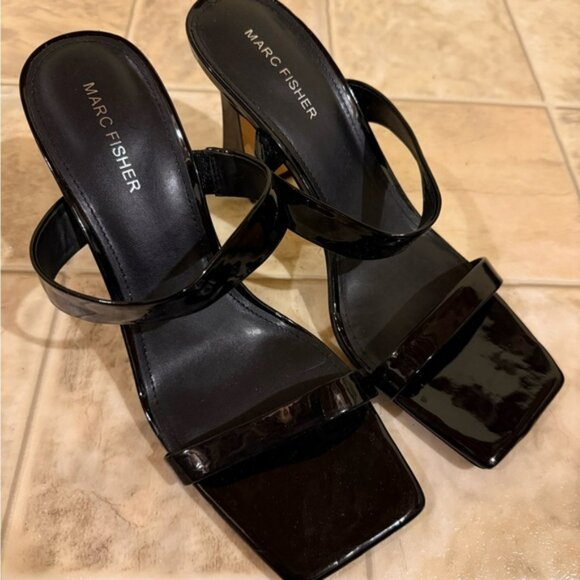 Marc Fisher Glossy Black Strappy Heels - Picture 1 of 3